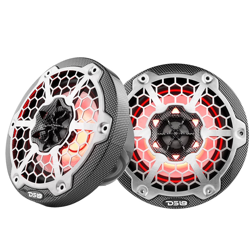 DS18 HYDRO 6.5" 2-Way Marine Speakers w/RGB LED Lights 375W - Black Carbon Fiber [CF-65] - Houseboatparts.com