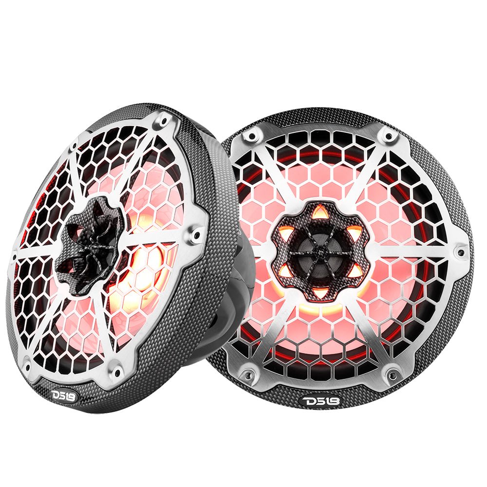 DS18 HYDRO 8" 2-Way Marine Speakers w/RGB LED Lights 450W - Black Carbon Fiber [CF-8] - Houseboatparts.com