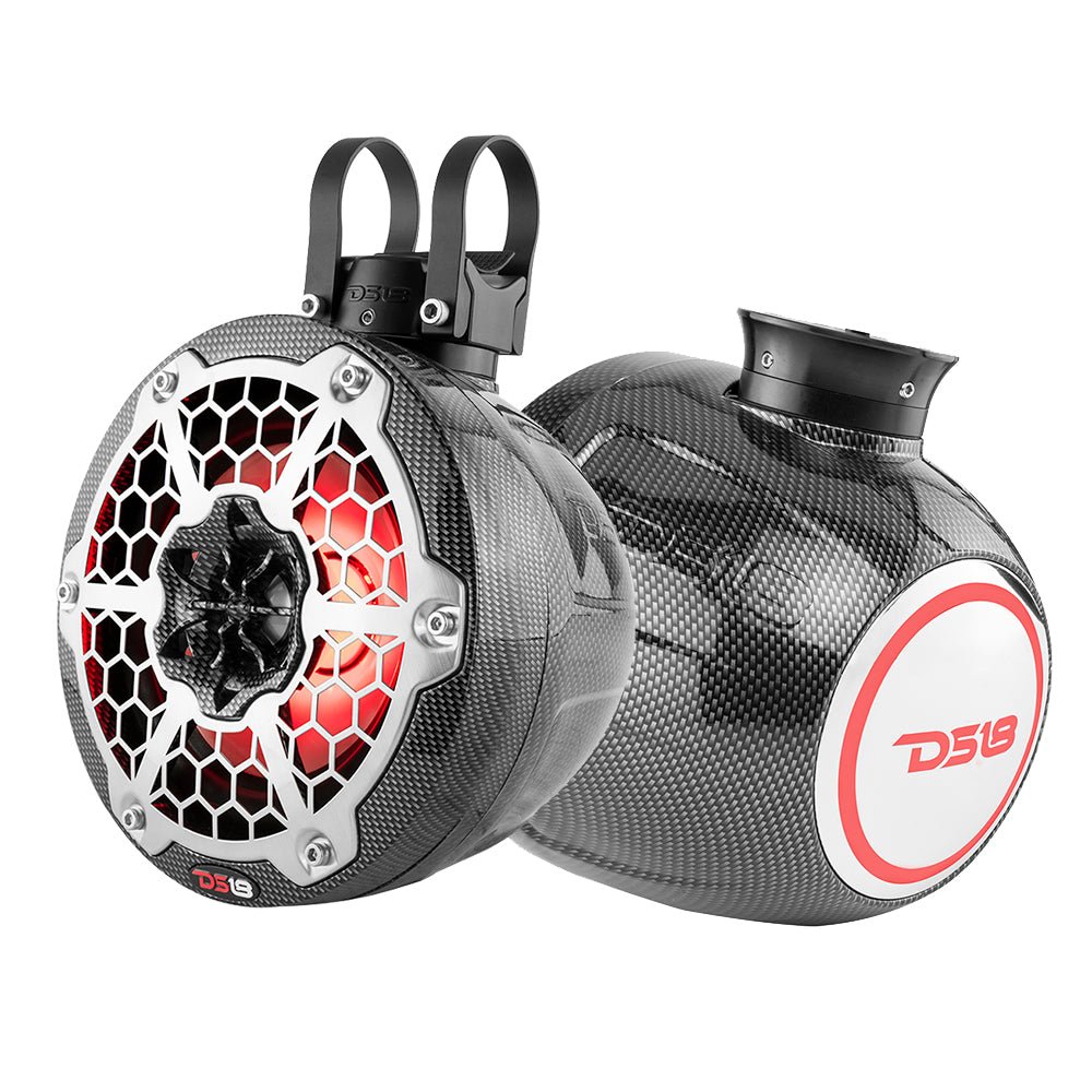 DS18 HYDRO 6.5" Compact Wakeboard Pod Tower Speaker w/RGB LED Lights - 375W - Black Carbon Fiber [CF-PS6] - Houseboatparts.com