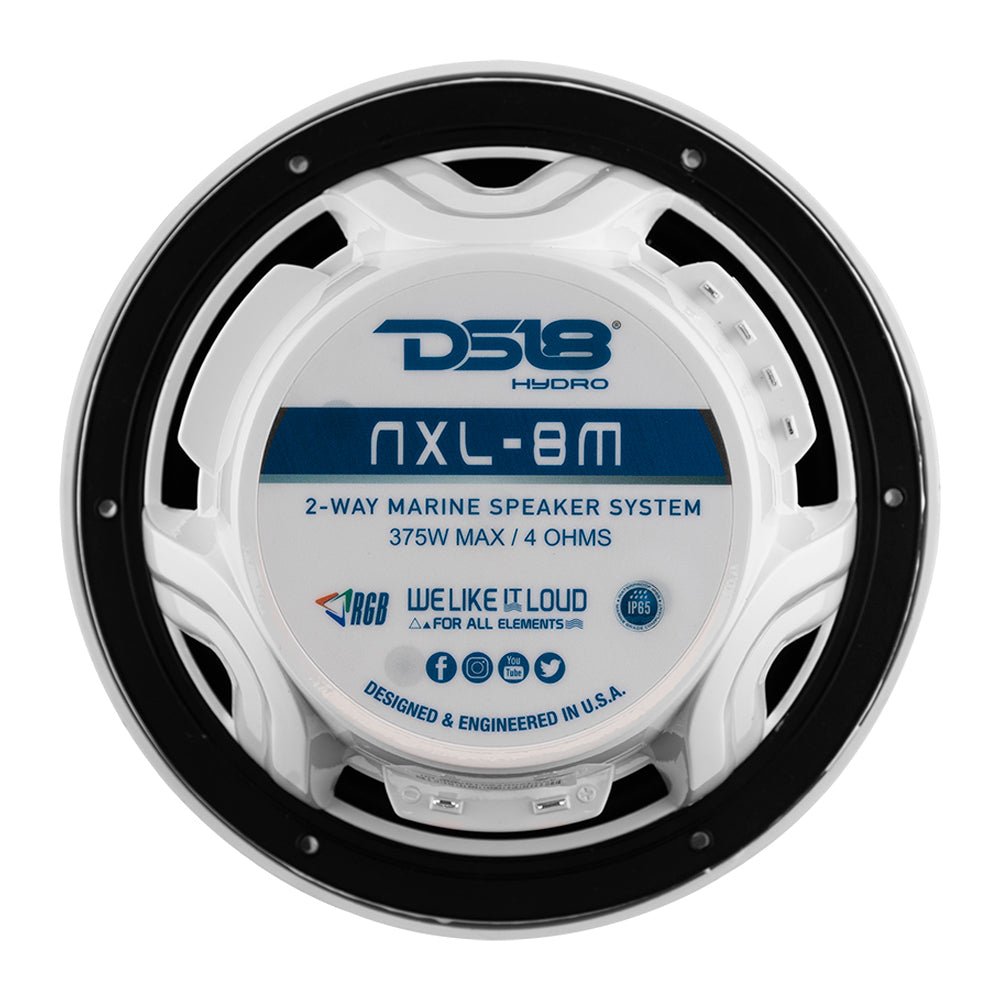 DS18 New Edition HYDRO 8" 2-Way Marine Speakers w/RGB LED Lighting 375W - White [NXL-8M/WH] - Houseboatparts.com