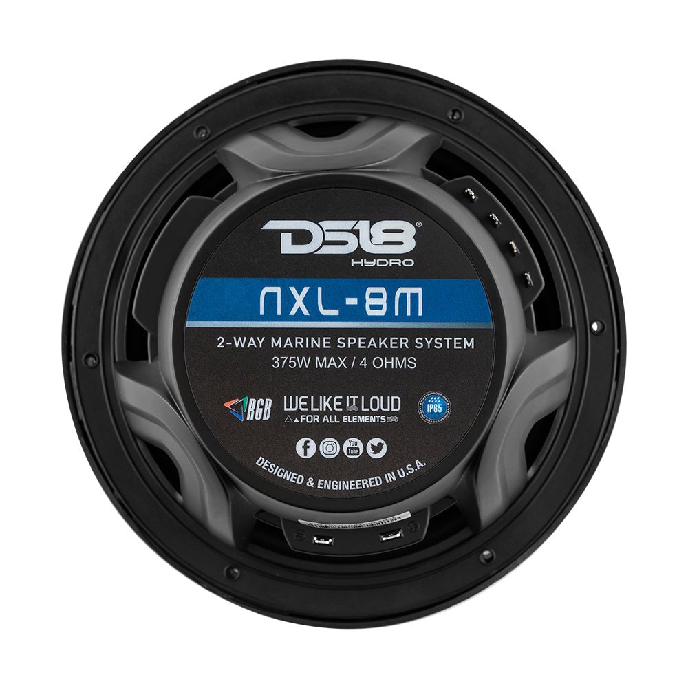 DS18 New Edition HYDRO 8" 2-Way Marine Speakers w/RGB LED Lighting 375W - Black [NXL-8M/BK] - Houseboatparts.com