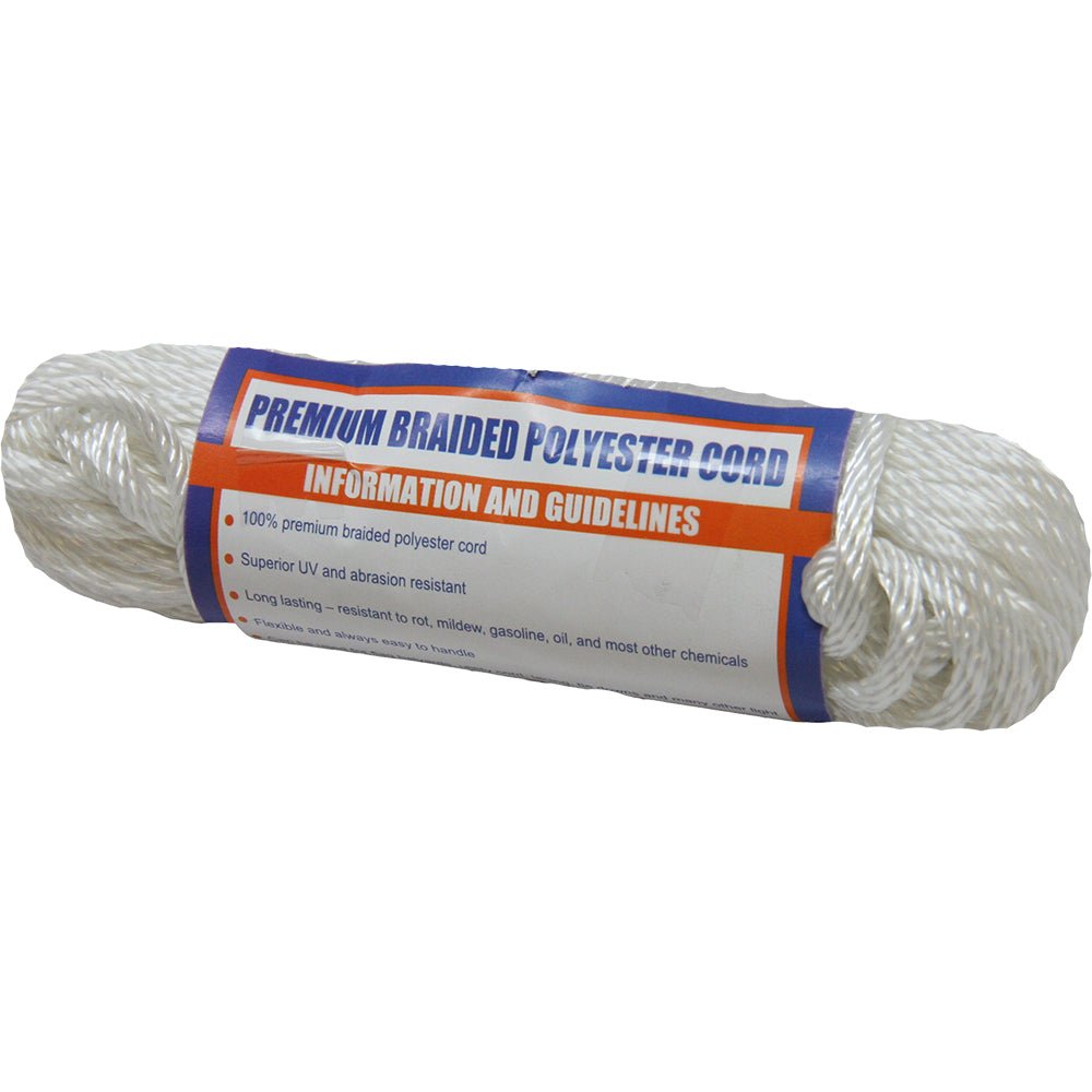 Sea-Dog Solid Braid Polyester Cord Hank - 5/32" x 50 - White [303304050-1] - Houseboatparts.com