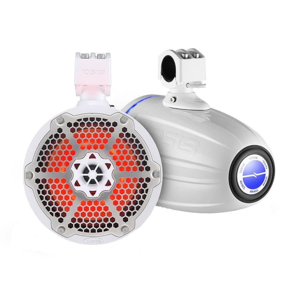 DS18 Hydro 8" Neodymium Marine Towers with Built-in Passive Radiator, 1" Driver RGB LED Light - 550 Watts (Pair) - White [NXL-X8TPNEO/WH] - Houseboatparts.com