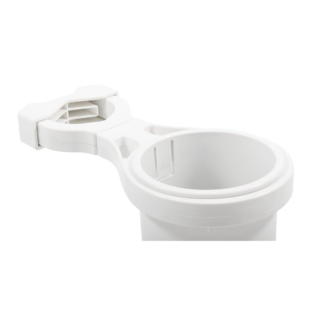 Camco Clamp-On Rail Mounted Cup Holder - Small for Up to 1-1/4" Rail - White [53086] - Houseboatparts.com
