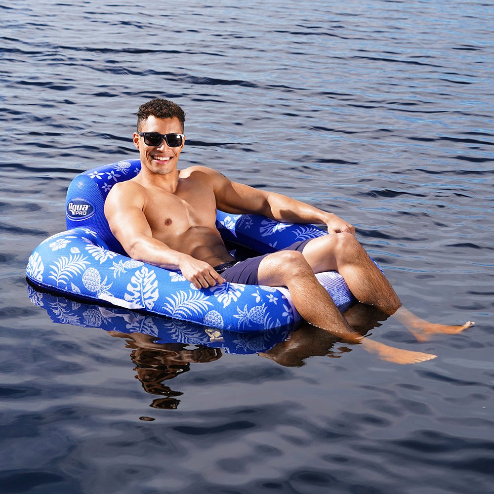 Aqua Leisure Supreme Zero Gravity Chair Hibiscus Pineapple Royal Blue w/Docking Attachment [APL17290S1] - Houseboatparts.com