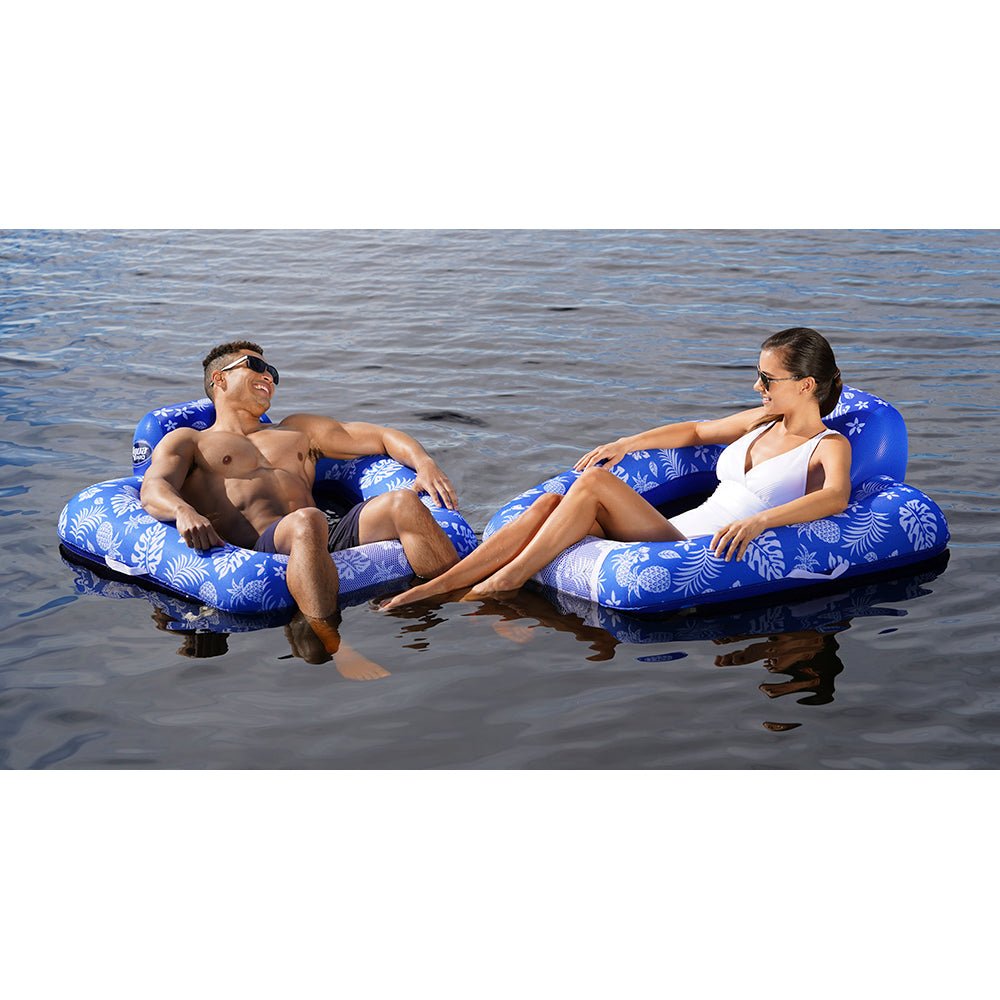 Aqua Leisure Supreme Zero Gravity Chair Hibiscus Pineapple Royal Blue w/Docking Attachment [APL17290S1] - Houseboatparts.com