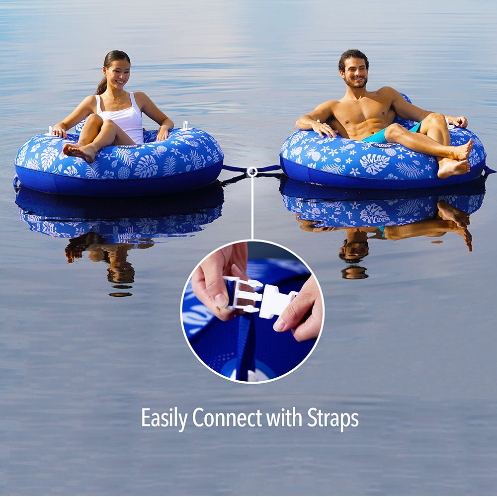 Aqua Leisure Supreme Lake Tube Hibiscus Pineapple Royal Blue w/Docking Attachment [APL20458] - Houseboatparts.com