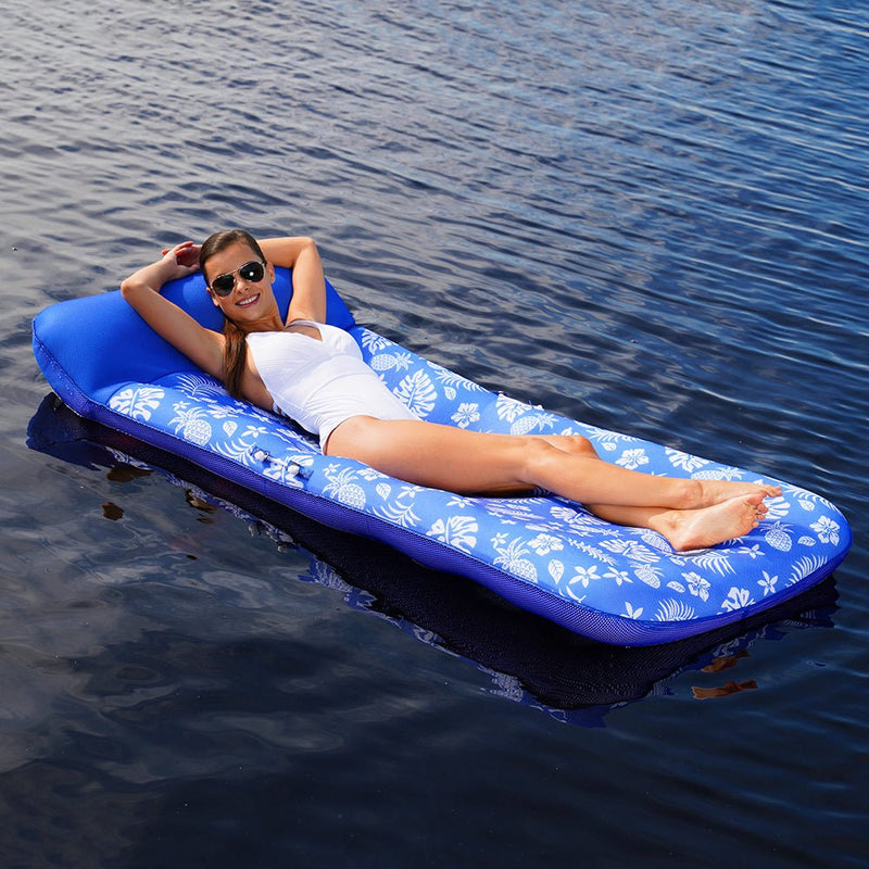 Aqua Leisure Supreme Oversized Controued Lounge Hibiscus Pineapple Royal Blue w/Docking Attachment [APL19977] - Houseboatparts.com