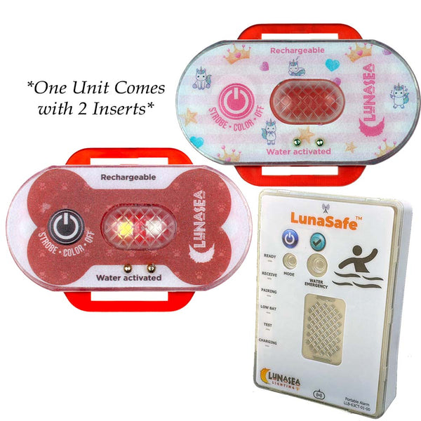 Lunasea Child/Pet Safety Water Activated Strobe Light w/RF Transmitter Portable Audio/Visual Receiver - Red Case [LLB-63RB-E0-K1] - Houseboatparts.com