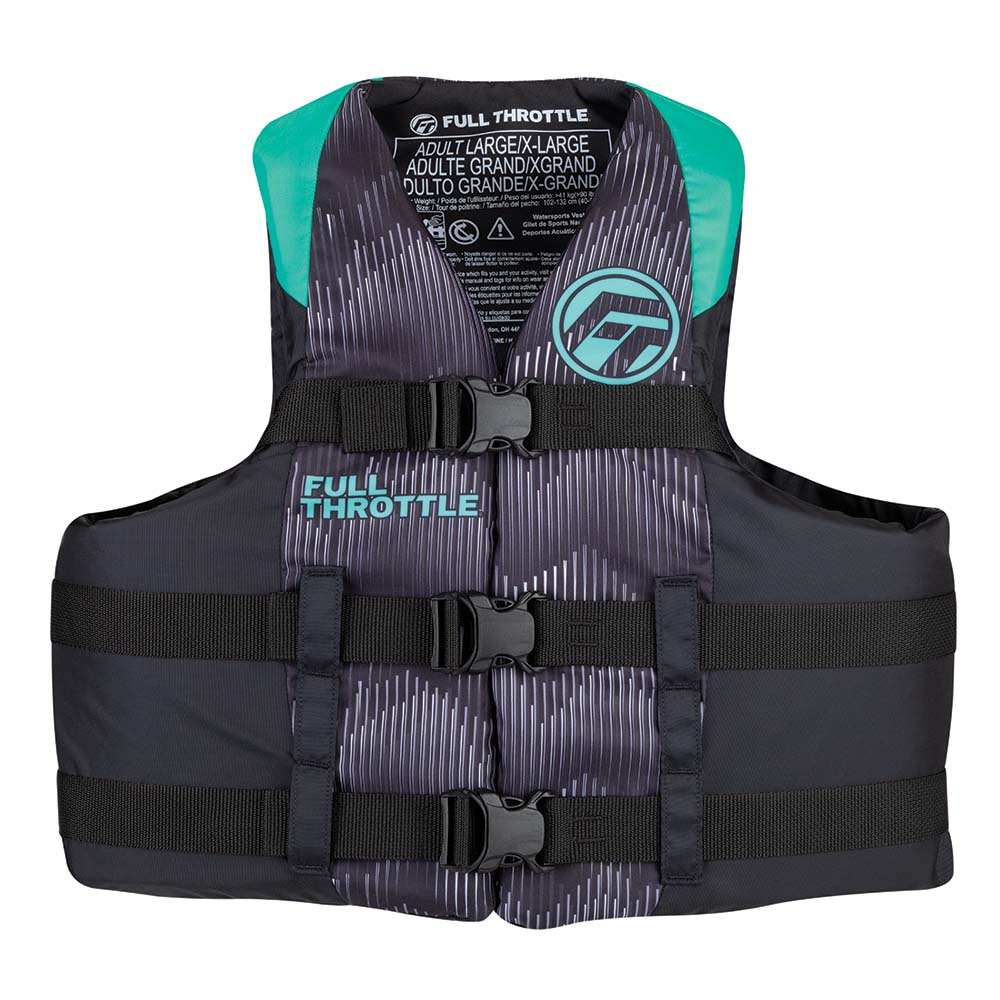 Full Throttle Adult Nylon Life Jacket - S/M - Aqua/Black [112200-505-030-22] - Houseboatparts.com