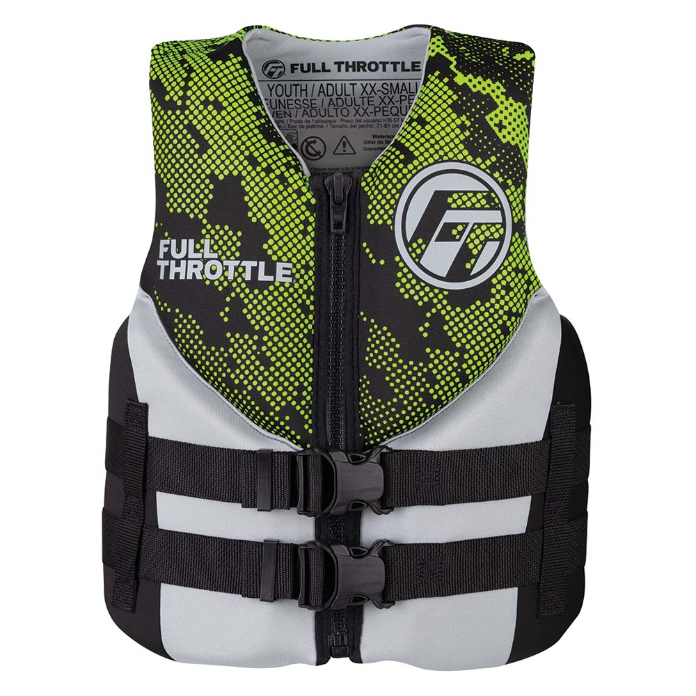 Full Throttle Junior Hinged Neoprene Life Jacket - Green [142400-400-009-22] - Houseboatparts.com