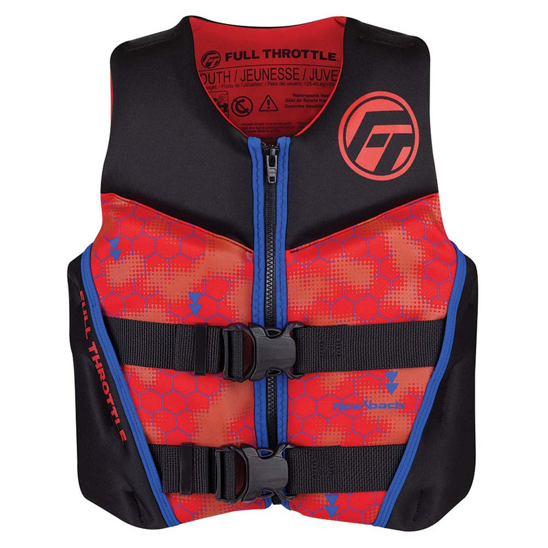 Full Throttle Youth Rapid-Dry Flex-Back Life Jacket - Red/Black [142500-100-002-22] - Houseboatparts.com