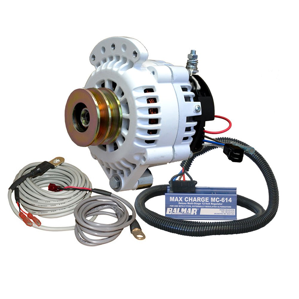 Balmar Alternator 120 AMP 12V 1-2" Single Foot Spindle Mount Dual Vee Pulley Regulator Temp Sensor [621-VUP-MC-120-DV] - Houseboatparts.com