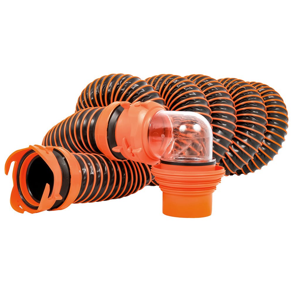 Camco RhinoEXTREME 15 Sewer Hose Kit w/ Swivel Fitting 4 In 1 Elbow Caps [39859] - Houseboatparts.com