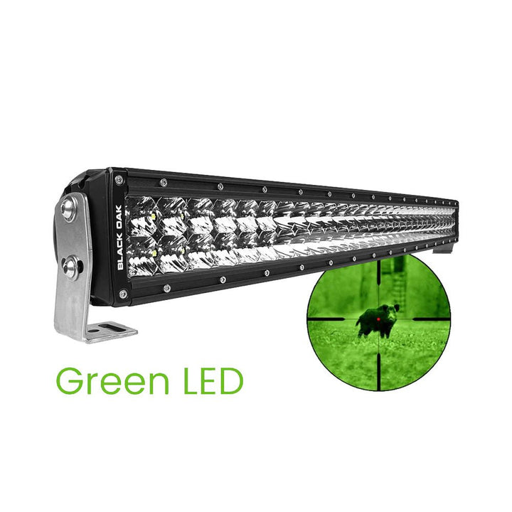 Black Oak 30" Curved Double Row Green LED Hog Hunting Light Bar - Combo Optics - Black Housing - Pro Series 3.0 [30CG - D3OS] - Houseboatparts.com