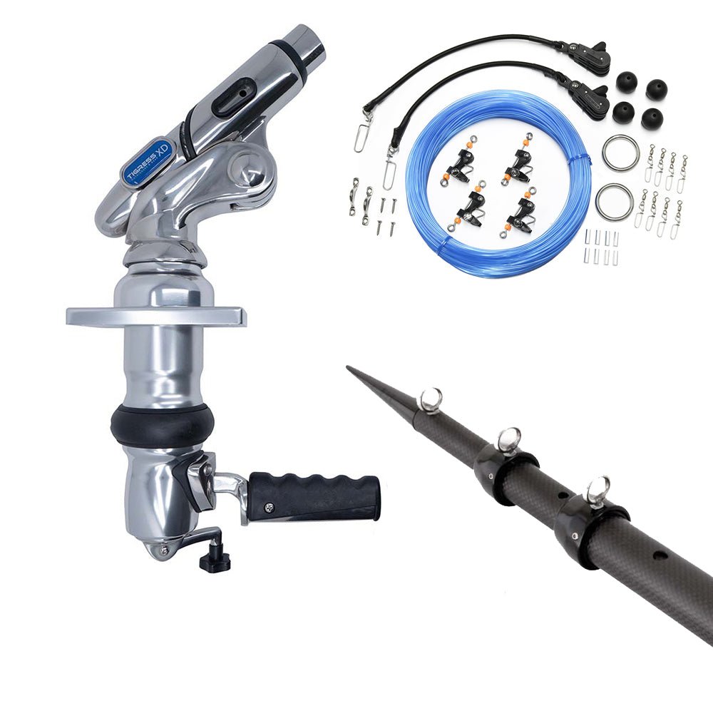 Tigress XD Crank Top Mount System - 18 - Carbon Fiber XD Black/Black Outriggers Pro Series Double Rigging Kit [88679 - 02] - Houseboatparts.com