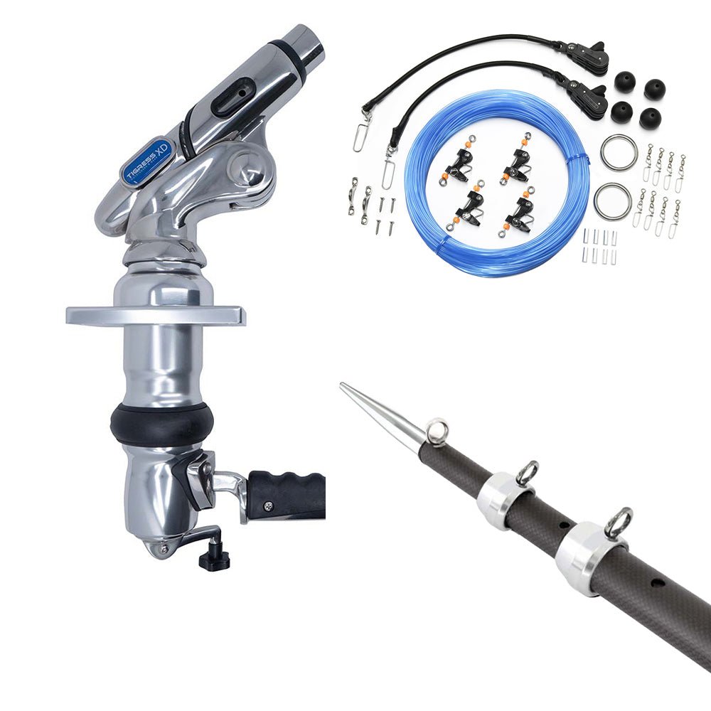 Tigress XD Crank Top Mount System - 18 - Carbon Fiber XD Black/Silver Outriggers Pro Series Double Rigging Kit [88679 - 03] - Houseboatparts.com