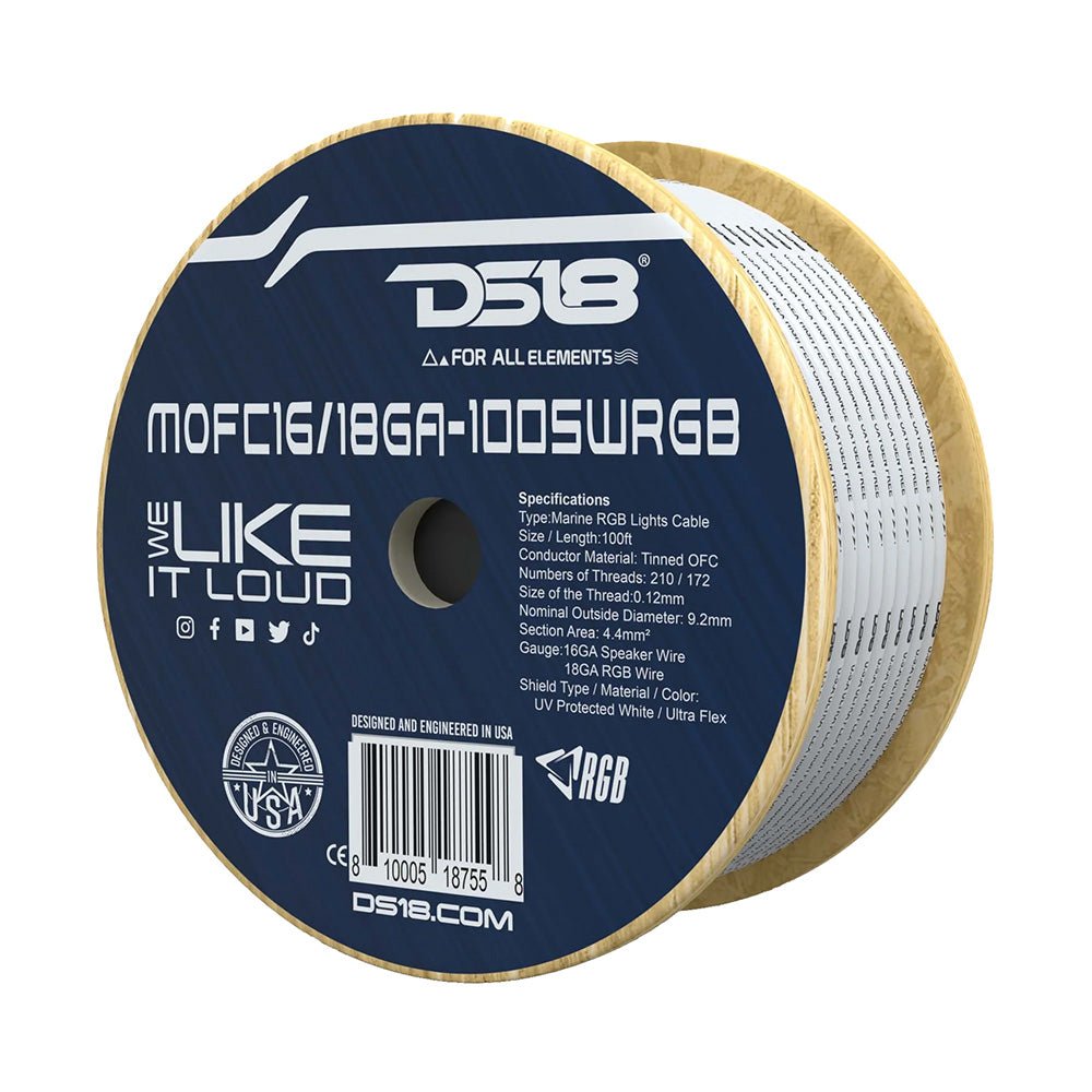 DS18 Marine Tinned OFC 18GA RGB Wire w/16GA Speaker Wire - 100 Spool [MOFC16/18GA-100SWRGB] - Houseboatparts.com