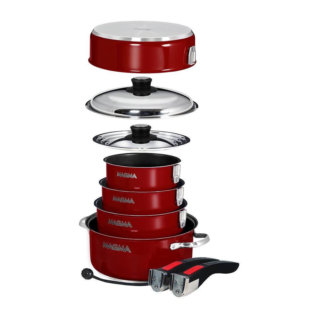 Magma Nestable 10 Piece Induction Non-Stick Enamel Finish Cookware Set - Magma Red [A10-366-MR-2-IN] - Houseboatparts.com