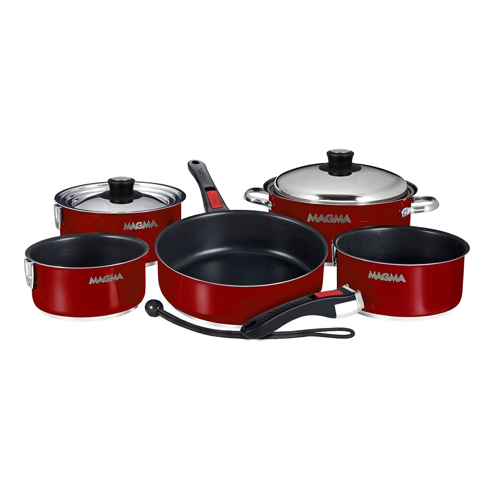 Magma Nestable 10 Piece Induction Non-Stick Enamel Finish Cookware Set - Magma Red [A10-366-MR-2-IN] - Houseboatparts.com