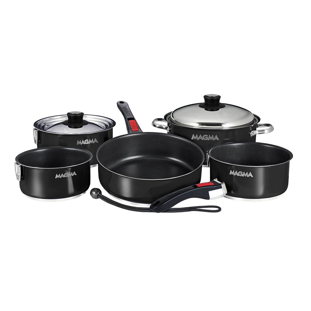 Magma Nestable 10 Piece Induction Non-Stick Enamel Finish Cookware Set - Jet Black [A10-366-JB-2-IN] - Houseboatparts.com