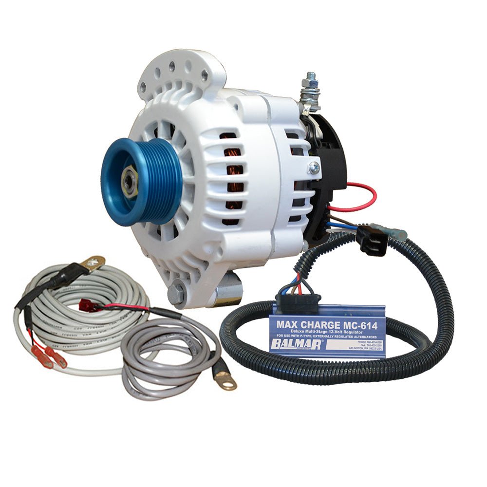 Balmar Alternator 100 AMP Kit 12V 1-2" Single Foot Spindle Mount J10 Pulley Regulator Temp Sensor [621-VUP-MC-100-J10] - Houseboatparts.com