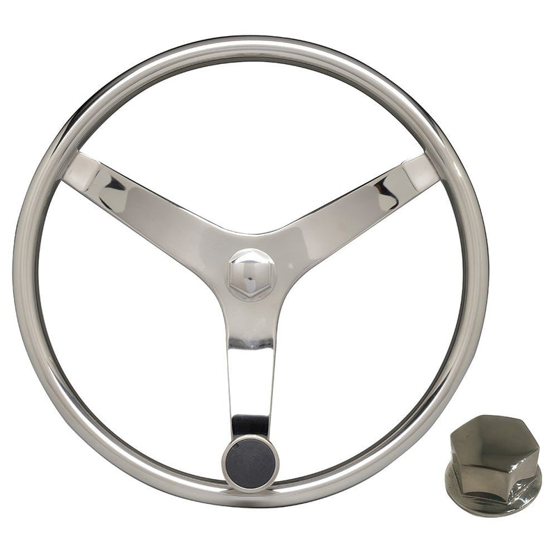 Uflex - V46 - 13.5" Stainless Steel Steering Wheel w/Speed Knob Chrome Nut [V46 KIT] - Houseboatparts.com