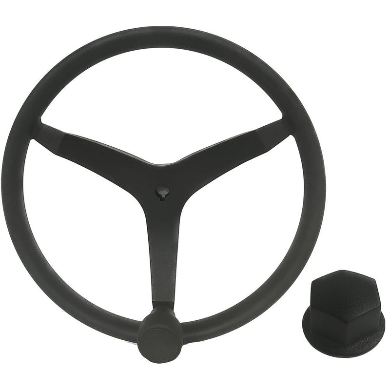 Uflex - V46 - 13.5" Stainless Steel Steering Wheel w/Speed Knob Chrome Nut - Black [V46B KIT] - Houseboatparts.com