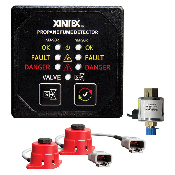 Fireboy-Xintex Propane Fume Detector, 2 Channel, 2 Sensors, Solenoid Valve Control 20 Cable - 24V DC [P-2BS-24-R] - Houseboatparts.com