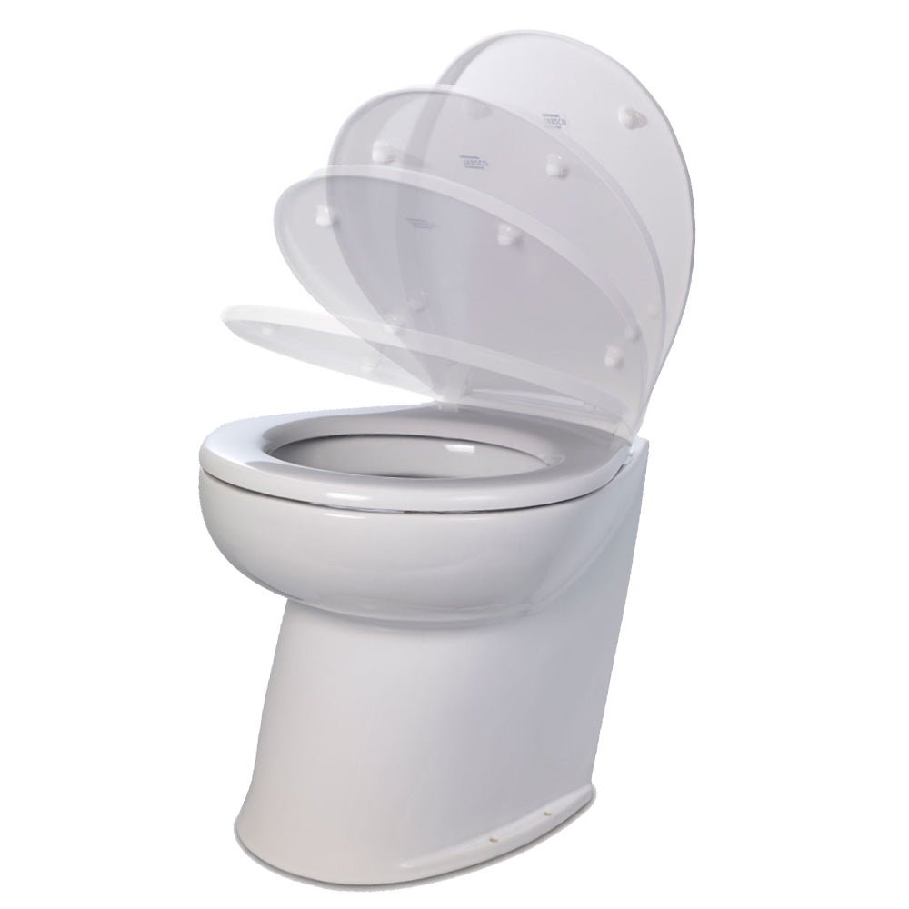 Jabsco Deluxe Flush 17" Angled Back 12V Freshwater Electric Marine Toilet w/Solenoid Valve Soft Close Lid [58020-3012] - Houseboatparts.com