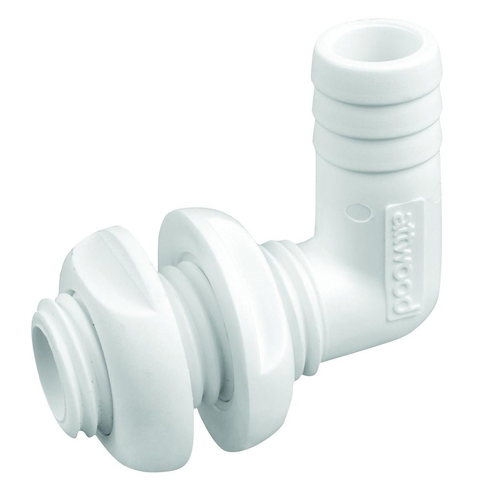 Attwood White Plastic 90 Degree Thru-Hull Connector - 3/4" Inner Diameter [3877-3] - Houseboatparts.com