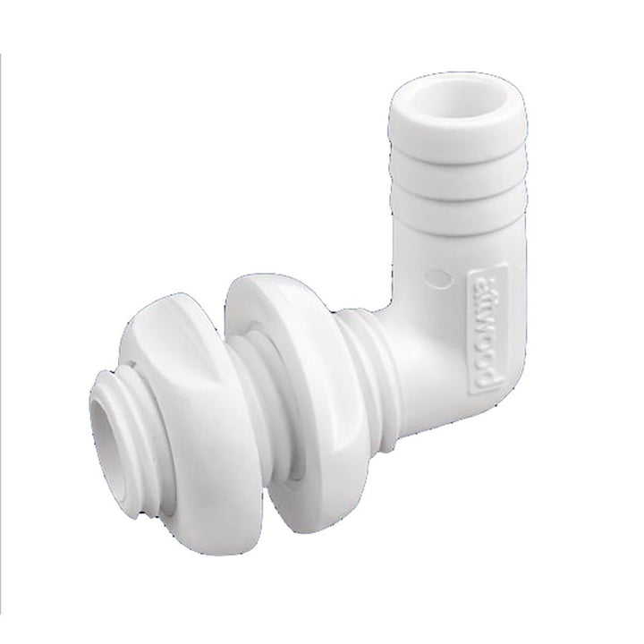 Attwood White Plastic 90 Degree Thru - Hull Connector - 1 - 1/8" Inner Diameter [3879 - 3] - Houseboatparts.com