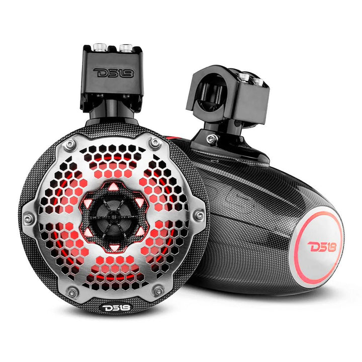 DS18 X Series HYDRO 6.5" Wakeboard Pod Tower Speaker w/RGB LED Light - Black Carbon Fiber [CF-X6TP] - Houseboatparts.com