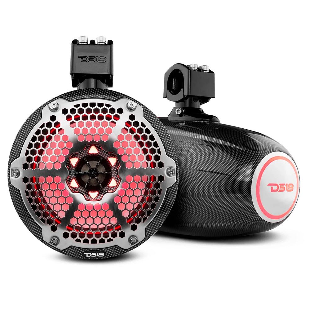 DS18 X Series HYDRO 8" Wakeboard Pod Tower Speaker w/RGB LED Light - 425W - Black Carbon Fiber [CF-X8TP] - Houseboatparts.com