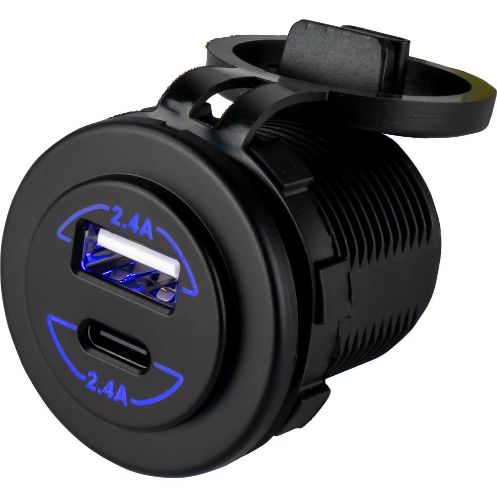 Sea-Dog Round Dual USB USB-C Power Socket [426516-1] - Houseboatparts.com