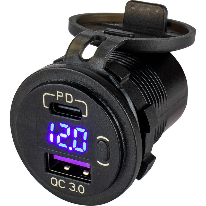 Sea-Dog Round USB USB-C Power Socket w/Hidden Voltmeter [426518-1] - Houseboatparts.com