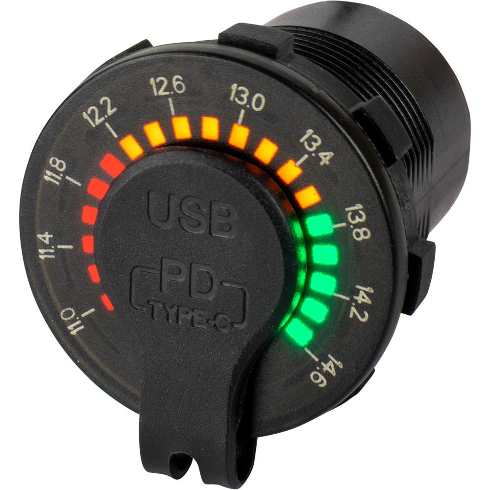 Sea-Dog Round Rainbow Voltmeter w/USB USB-C Power Socket [426519-1] - Houseboatparts.com