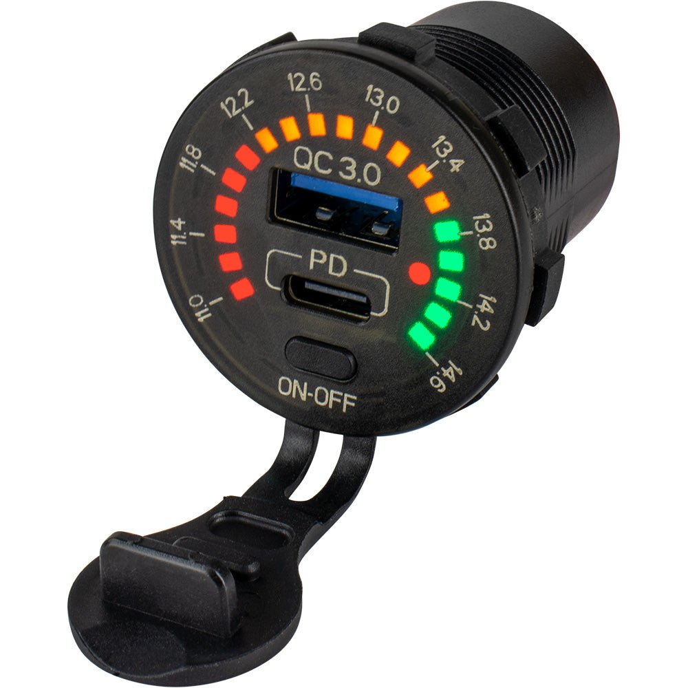 Sea-Dog Round Rainbow Voltmeter w/USB USB-C Power Socket [426519-1] - Houseboatparts.com