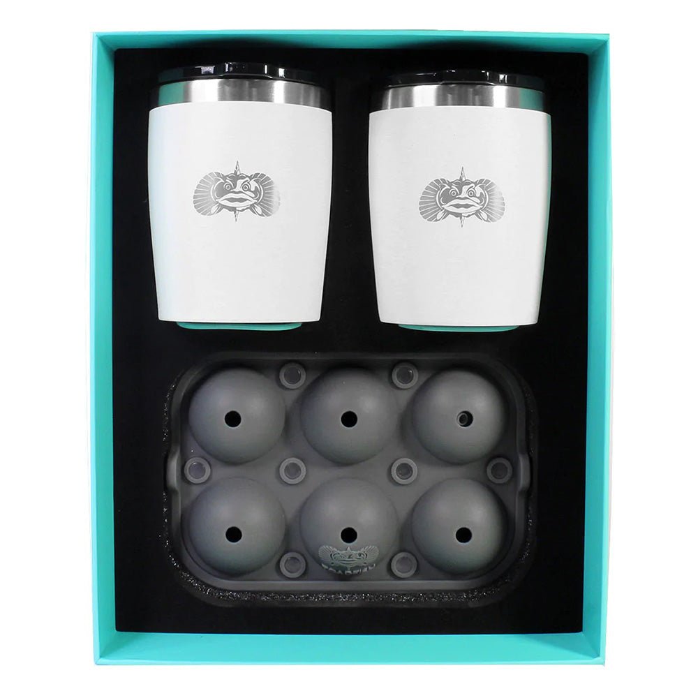 Toadfish Non-Tipping 10oz White Rocks Tumblers w/Ice Ball Tray - 2 Tumblers [1119] - Houseboatparts.com