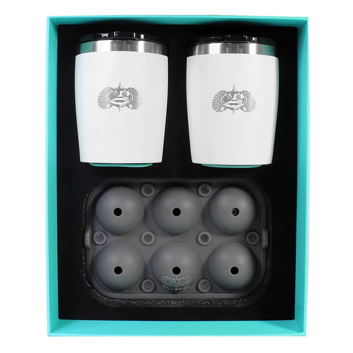 Toadfish Non-Tipping 10oz White Rocks Tumblers w/Ice Ball Tray - 2 Tumblers [1119] - Houseboatparts.com