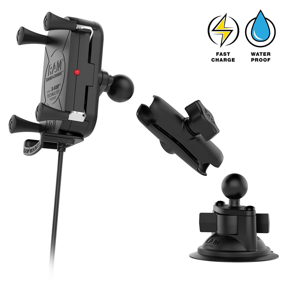 RAM Mount RAM Tough-Charge 15W Wireless Charging Suction Cup Mount [RAM-B-166-UN12W-1] - Houseboatparts.com