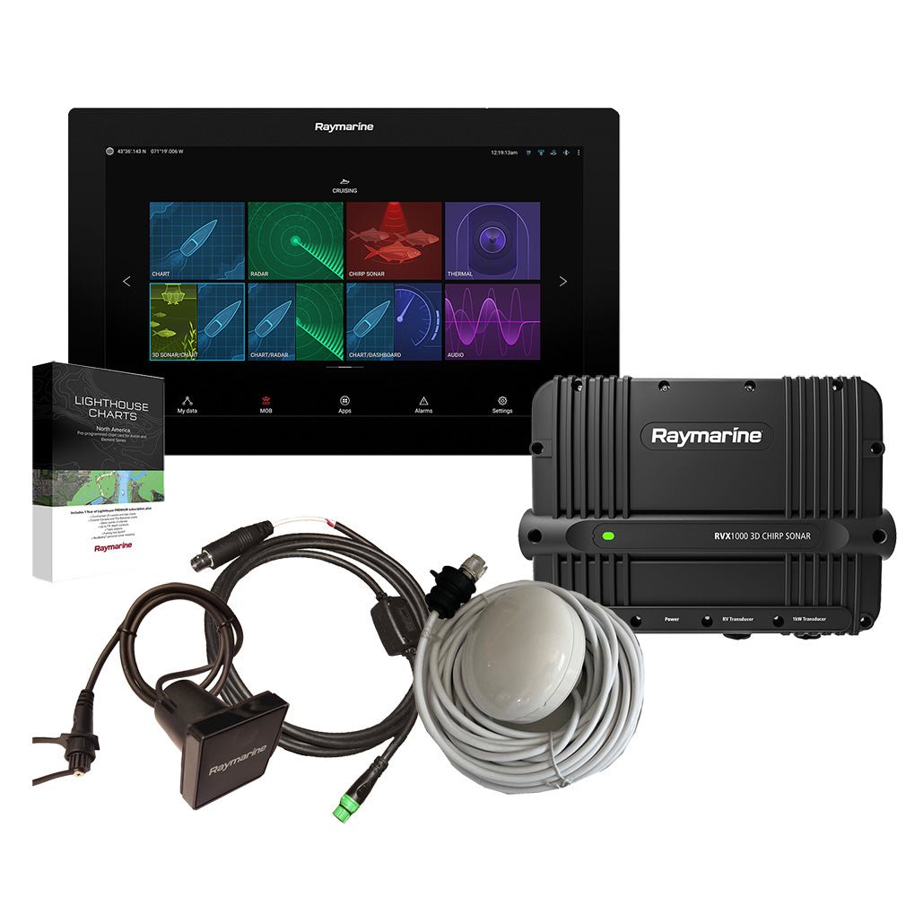 Raymarine Axiom XL 16 RVX1000 Bundle Pack w/GA200 GPS Antenna, RCR-SD Card Reader, External Alarm Module, Alarm/Video Input Cable LightHouse Charts North America Chart Card [T70589] - Houseboatparts.com