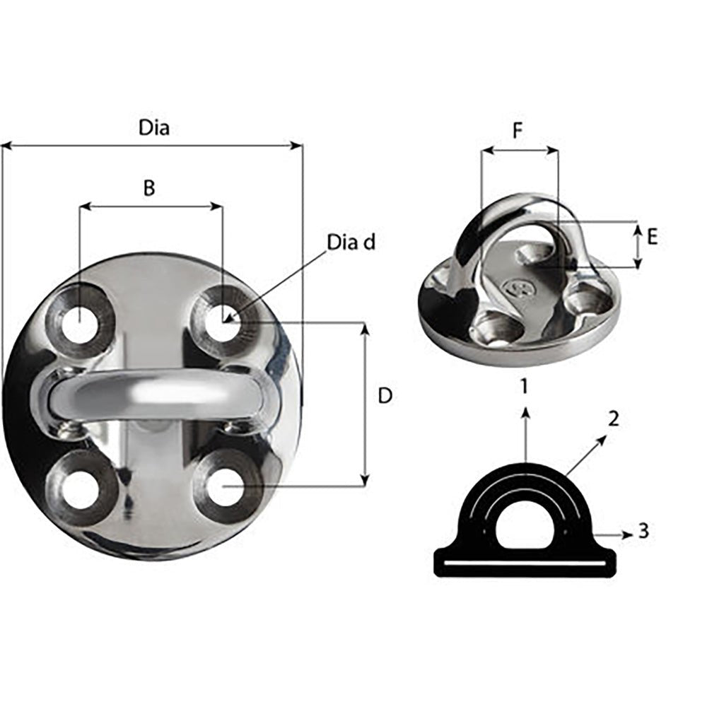 Wichard Round Pad Eye - 57mm Diameter (2 - 1/4") - Fixed [6635] - Houseboatparts.com