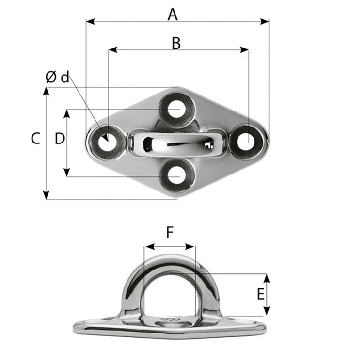 Wichard Diamond Pad Eye - Round - 79mm Length (3 - 7/64") - M6 Screw [6645] - Houseboatparts.com