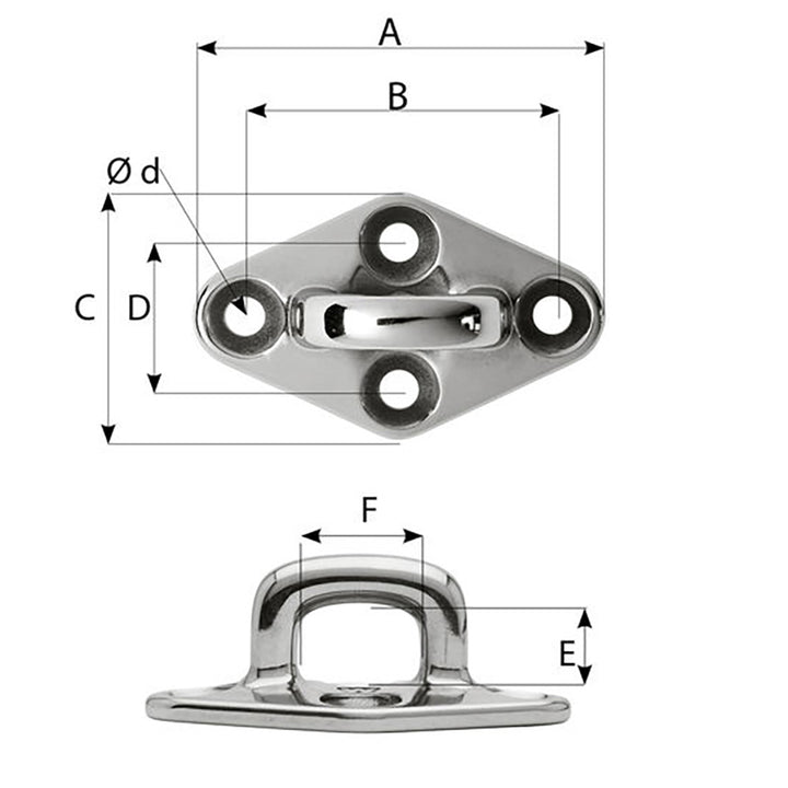 Wichard Diamond Pad Eye - Square - 79mm Length (3 - 7/64") - M6 Screw [6655] - Houseboatparts.com