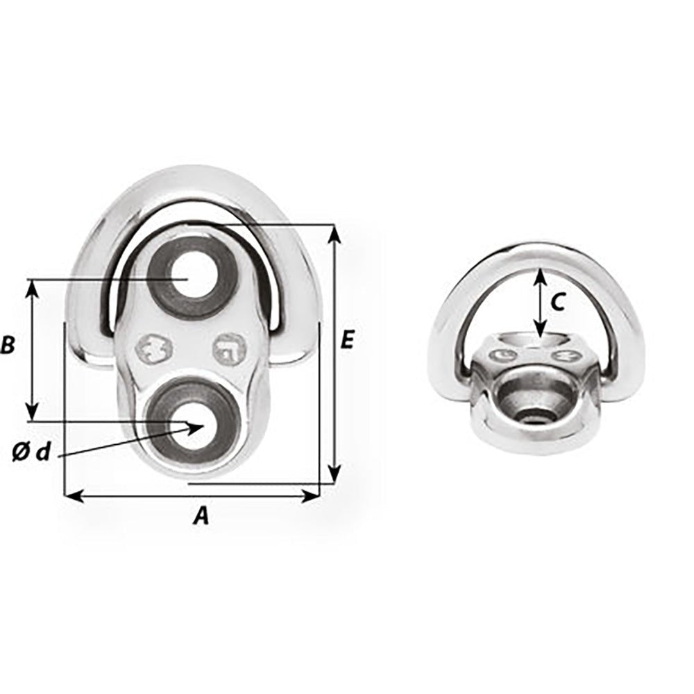 Wichard Folding Pad Eye - 6mm Diameter (15/64") - 2 Fixed Holes [6684] - Houseboatparts.com