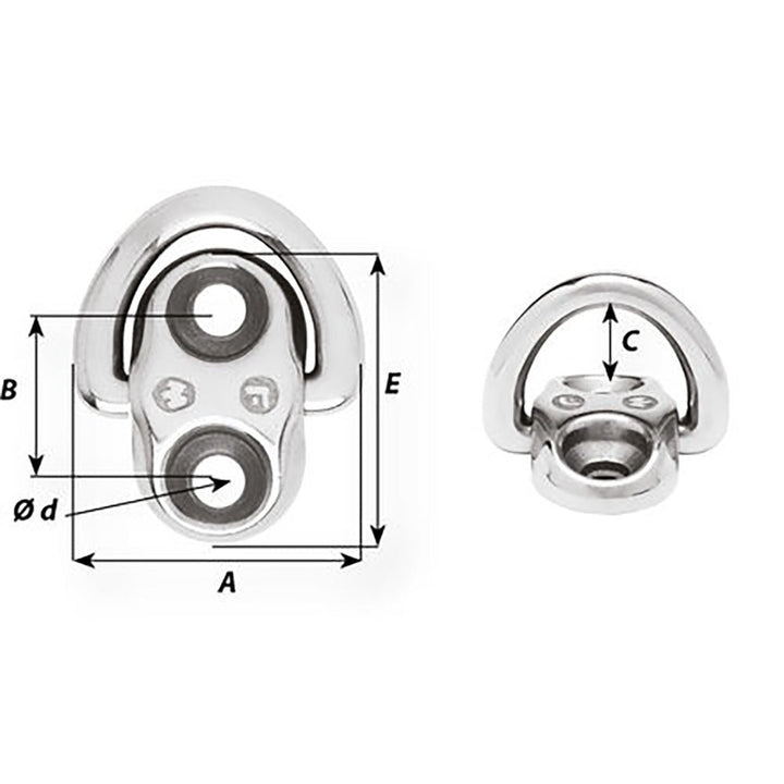 Wichard Folding Pad Eye - 6mm Diameter (15/64") - 2 Fixed Holes [6684] - Houseboatparts.com