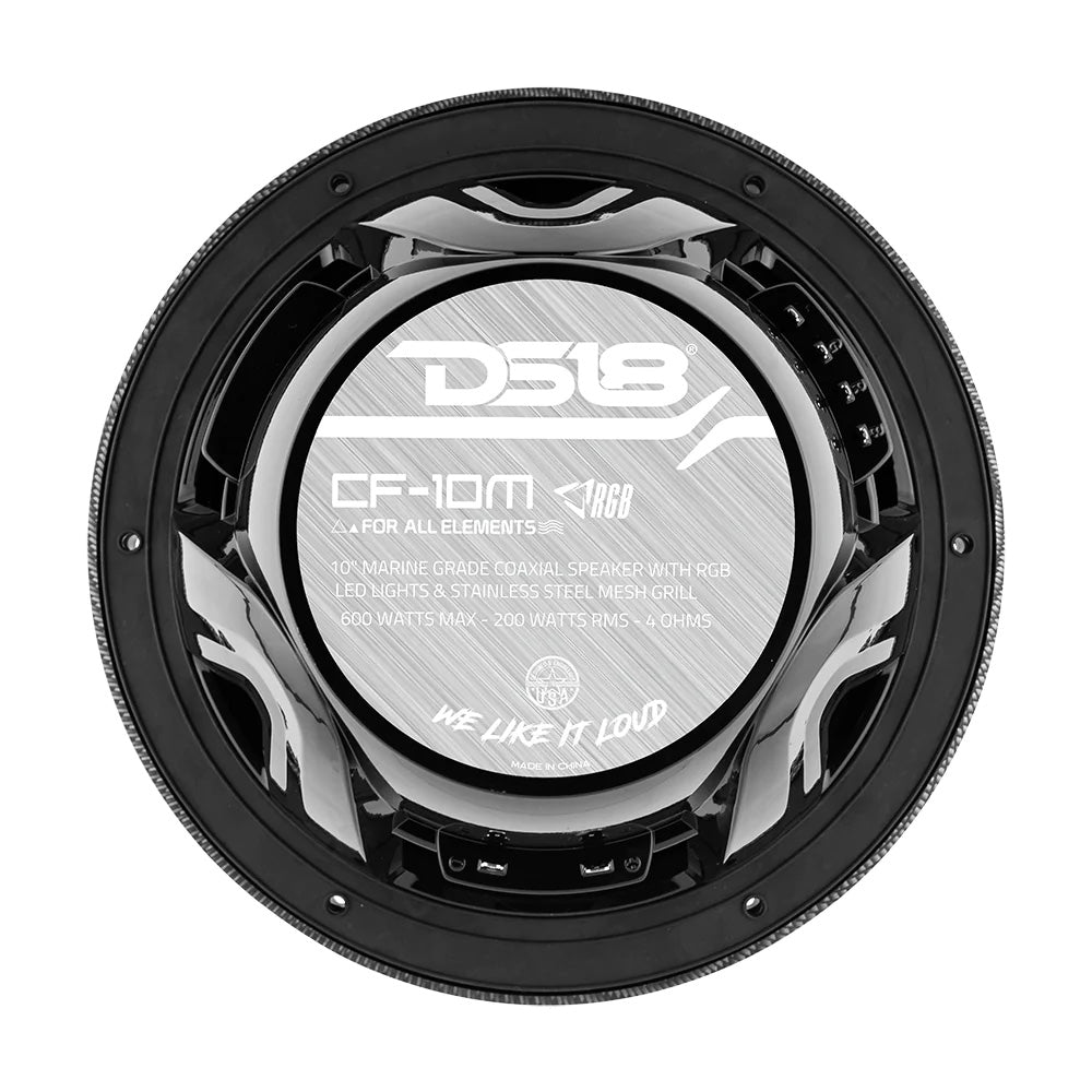 DS18 HYDRO 10" 2-Way Speakers w/Bullet Tweeter Integrated RGB LED Lights - Carbon Fiber [CF-10M] - Houseboatparts.com