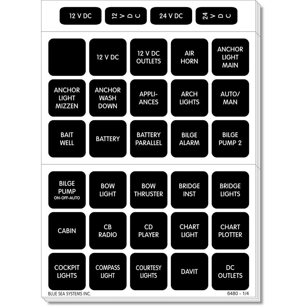 Blue Sea 4218 Square Format Label Set for Battery Management Panels - 30 [4218] - Houseboatparts.com