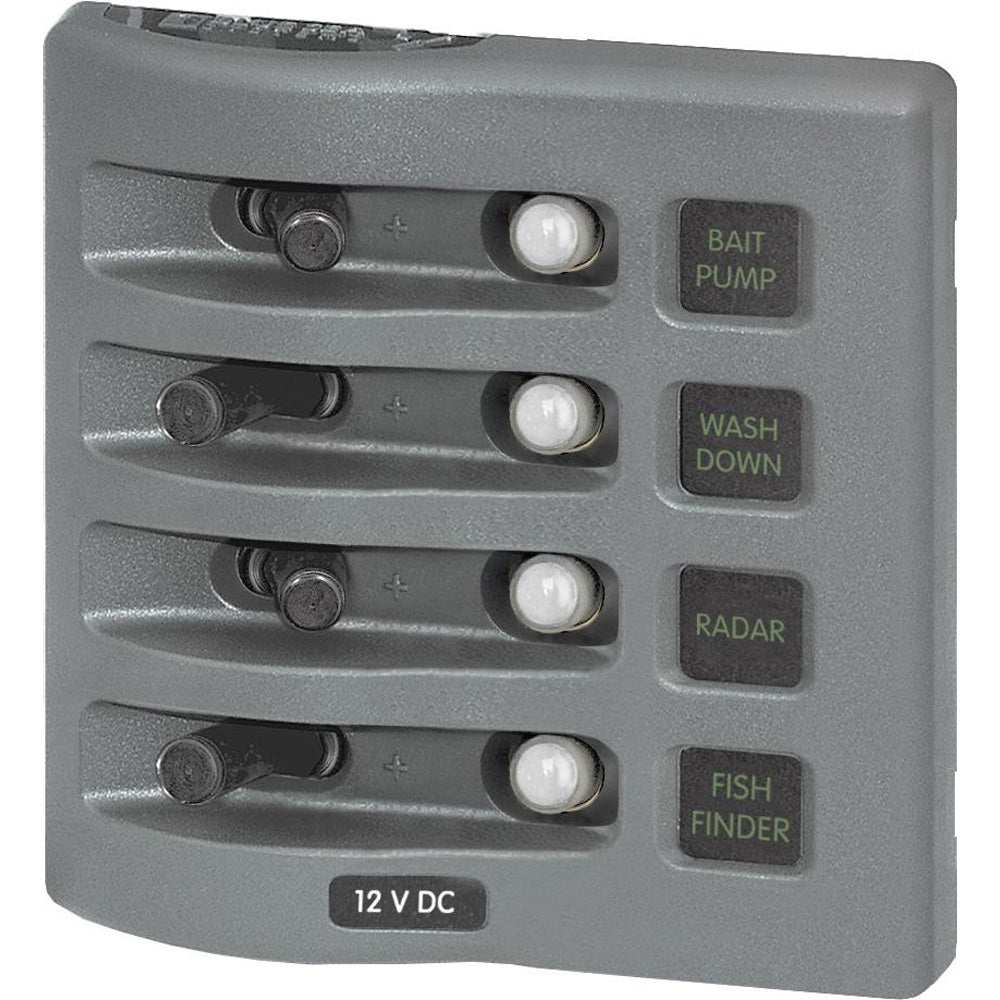 Blue Sea 4374 WeatherDeck Water Resistant Circuit Breaker Panel - 4 Position - Grey [4374] - Houseboatparts.com